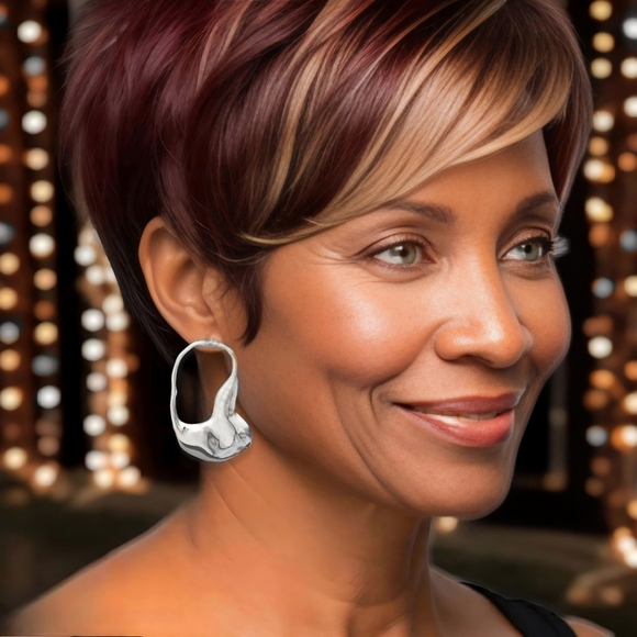 🆕️Modern Sculptural 18K White Gold Plated Statement Earrings Stainless Steel - Picture 3 of 13